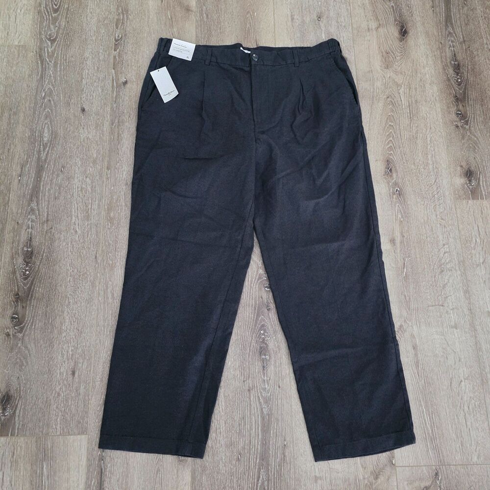 Goodfellow & Co Men Pull-On Pleated Trousers Stretch Side Pockets Ebony NWT XL